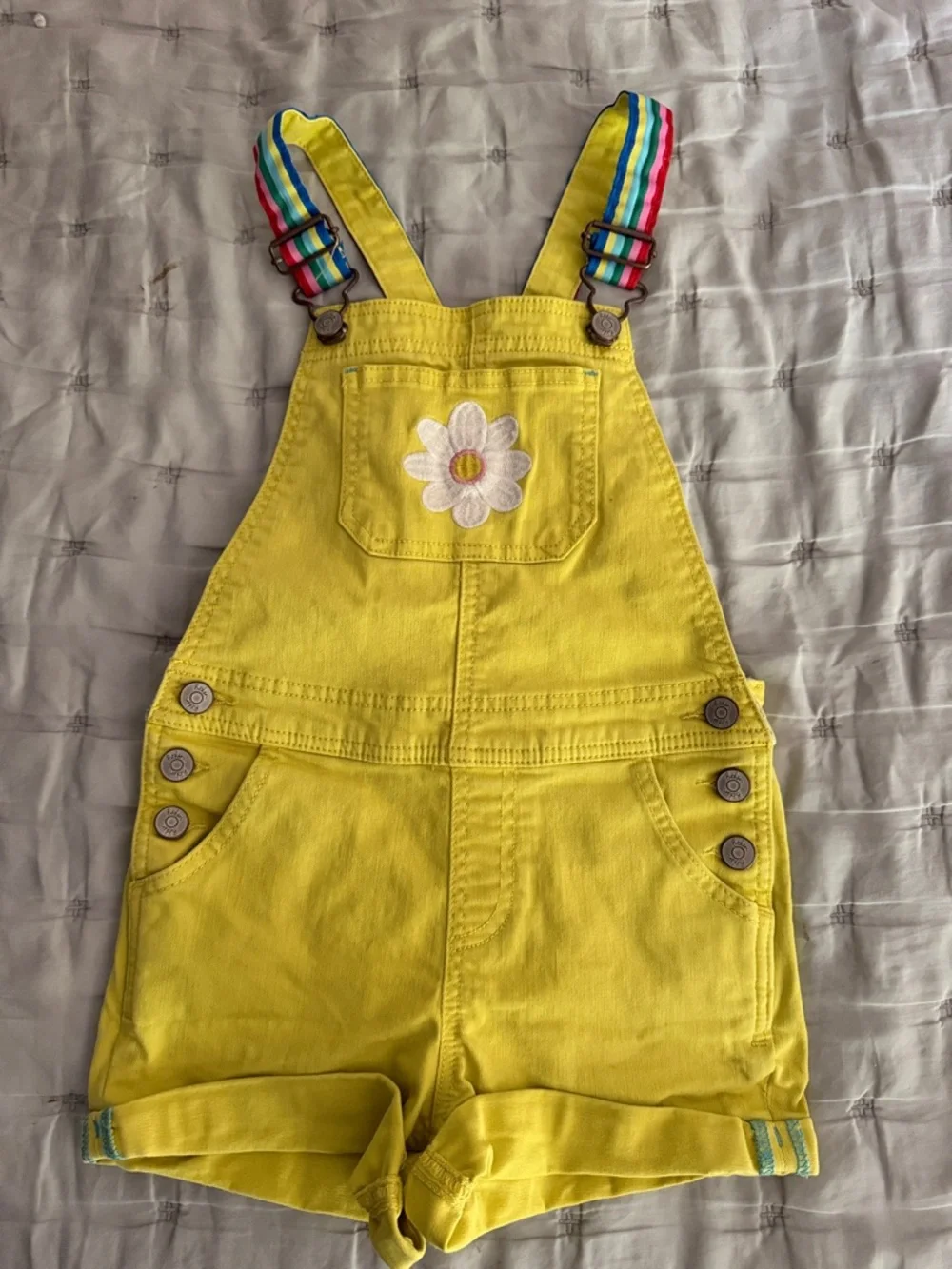 Mini Boden Yellow Daisy Short Overalls with Rainbow Straps 6-7yr - Picture 1 of 5